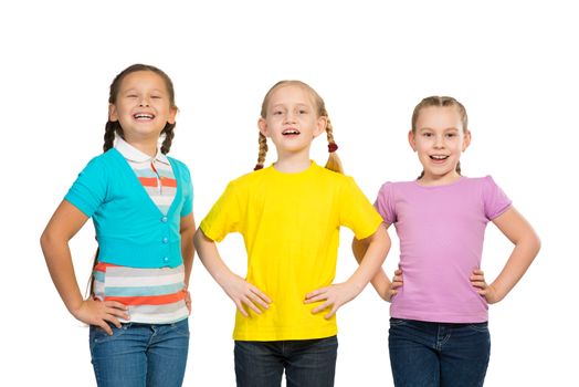 small group of girls stand in a row