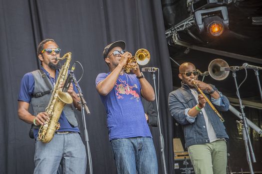 Each year the first week in August held a blues festival in Notodden, Norway. Photo is shot from the concert with Tedeschi Trucks Band. The band members are: Susan Tedeschi ��� lead vocals, rhythm guitar. Derek Trucks ��� lead guitar. Kofi Burbridge ��� keyboards, flute. Tyler Greenwell ��� drums, percussion. J. J. Johnson ��� drums, percussion. Kebbi Williams ��� saxophone. Maurice Brown ��� trumpet. Saunders Sermons ��� trombone. Mike Mattison ��� harmony vocals. Mark Rivers ��� harmony vocals.