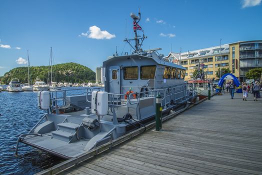 KNM, MV Kvarven, training and school vessel in the Royal Norwegian Marine. Photo is shot in July 2013 while the ship is moored to the quayside in the port of Halden, Norway.