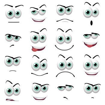 Illustration of 16 cartoon faces