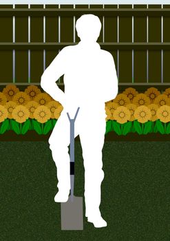 Illustration of a silhouette person gardening