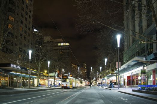 central melbourne shopping street at night in australia