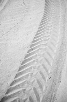 Curved tyre track  on soft sandy soil