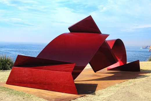 Bondi, Australia - November 3,  2013: Sculpture By The Sea, 2013. Annual cultural event that showcases artists from around the world  Sculpture titled 'Buttress 2012' by Michael Le Grand (ACT).  Medium - steel texture paint  Price $90000