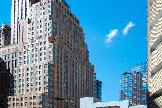 Impressive Manhatten buildings as seen from upwards from the streets