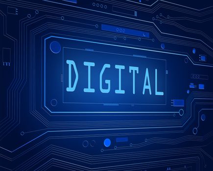 Abstract style illustration depicting printed circuit board components with a digital concept.