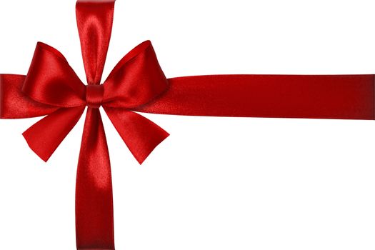 Shiny red satin ribbon on white background