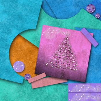 Christmas background fir tree scrap colorful papers background