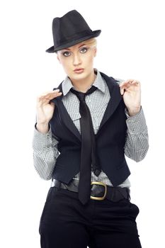 Sexy lady looking forward in stylish business clothes