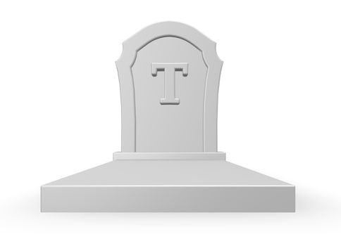 gravestone with uppercase letter t on white background - 3d illustration