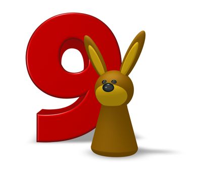 number nine and rabbit - 3d illustration