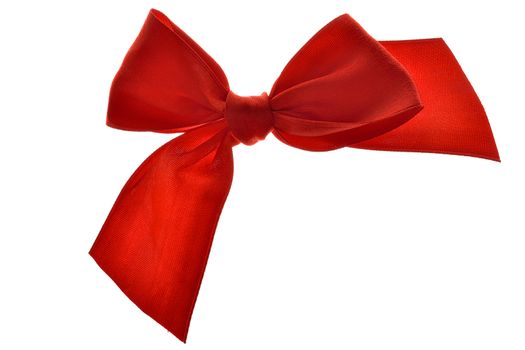 Red satin gift bow. Ribbon. Isolated on white