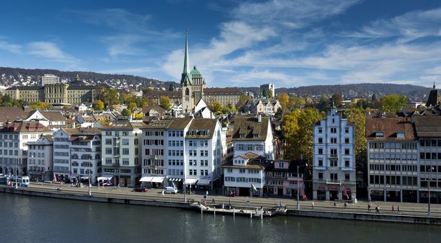 Zurich on a bright autumn day by the river