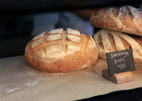 fresh bread in the shop window market