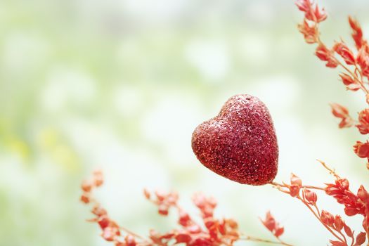 Close-up photo of the heart and flower decoration as a symbol of Saint Valentine day