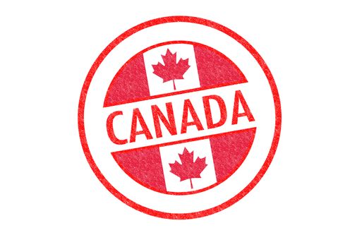 Passport-style CANADA rubber stamp over a white background.