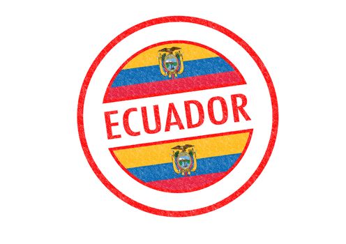 Passport-style ECUADOR rubber stamp over a white background.