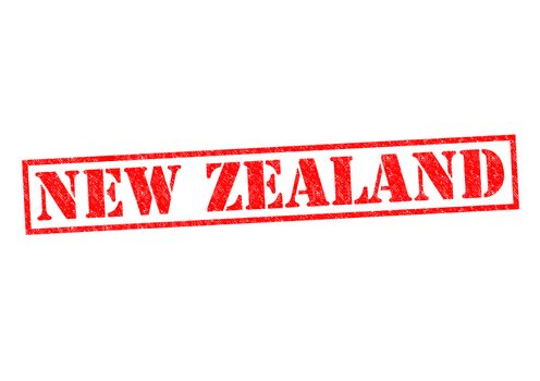 NEW ZEALAND Rubber Stamp over a white background.