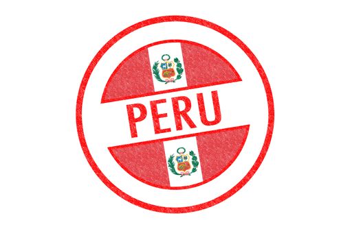 Passport-style PERU rubber stamp over a white background.