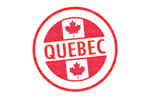 Passport-style QUEBEC rubber stamp over a white background.