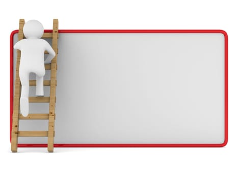 man clambering on poster. Isolated 3D image