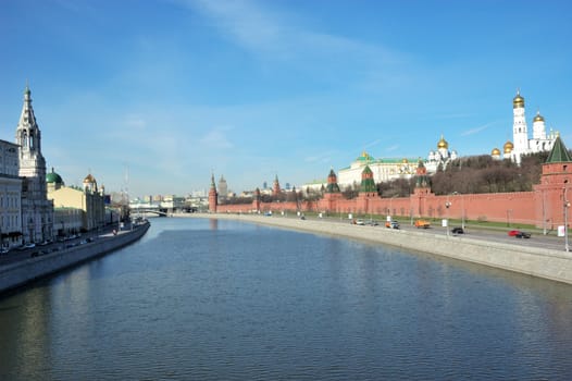 View of Moscow Kremlin wall and Moskva river, Russia