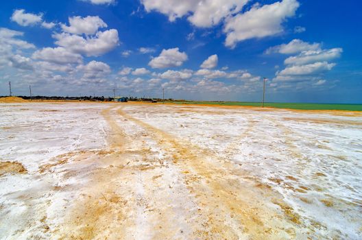 White salt covered coast of Manaure in La Guajira, Colombia