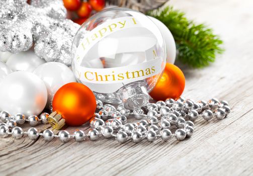 Christmas decoration on wooden background