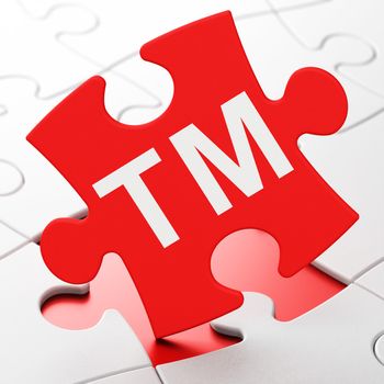 Law concept: Trademark on Red puzzle pieces background, 3d render