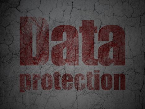 Security concept: Red Data Protection on grunge textured concrete wall background, 3d render