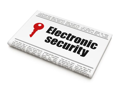 Security news concept: newspaper headline Electronic Security and Key icon on White background, 3d render
