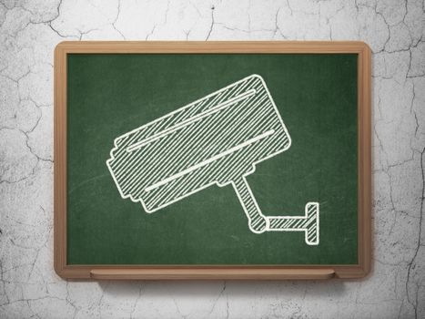 Safety concept: Cctv Camera icon on Green chalkboard on grunge wall background, 3d render