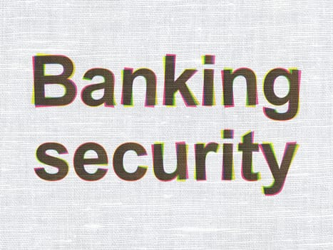 Protection concept: CMYK Banking Security on linen fabric texture background, 3d render