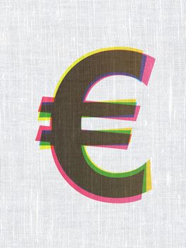 Currency concept: CMYK Euro on linen fabric texture background, 3d render