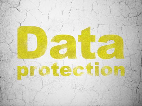 Protection concept: Yellow Data Protection on textured concrete wall background, 3d render