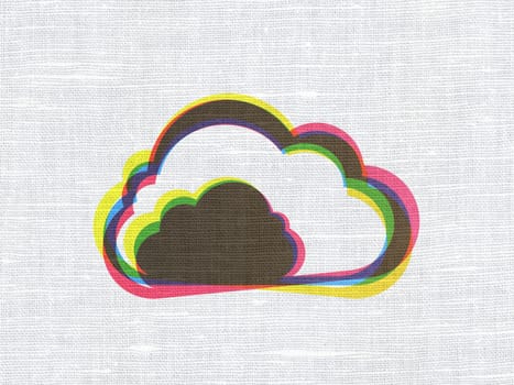 Cloud networking concept: CMYK Cloud on linen fabric texture background, 3d render