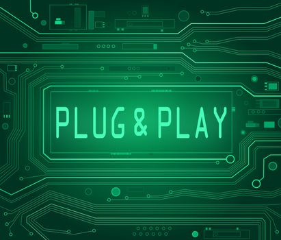 Abstract style illustration depicting printed circuit board components with a Plug and Play concept.
