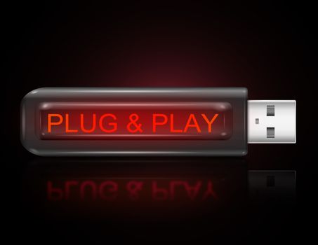 Illustration depicting a usb flash drive with a plug and play concept.