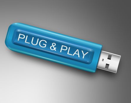 Illustration depicting a usb flash drive with a plug and play concept.