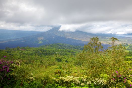View of the still active Mount Batur in Bali