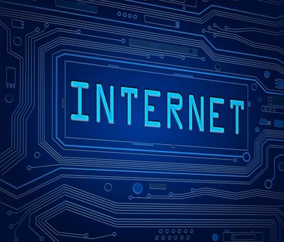 Abstract style illustration depicting printed circuit board components with an internet concept.