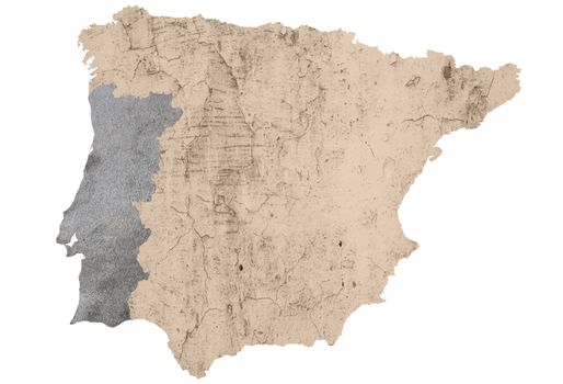 a map of iberian peninsula textured and isolated on white