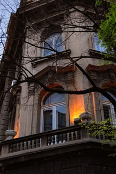 evening illuminated  building exterior detail in Belgrade