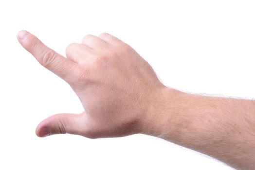 mans hand using finger for interation with an object isolated on white