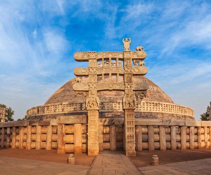 Great Stupa - ancient Buddhist monument. Sanchi, Madhya Pradesh, India