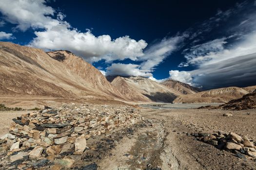 Himalayan landscape in Nubra valley in Himalayas. Ladakh, India