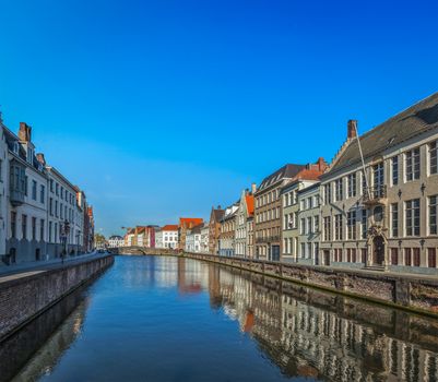 Canal and medieval houses. Bruges (Brugge), Belgium