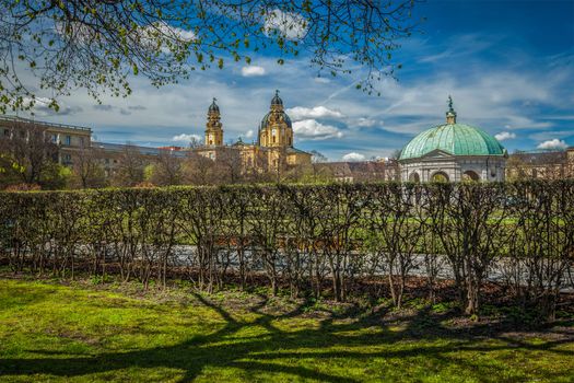 Pavilion in Hofgarten and Theatine Church. Munich, Bavaria, Germany