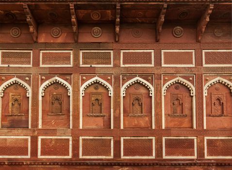 Wall decoration in Agra fort. Agra, Uttar Pradesh, India