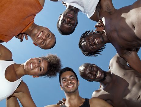 Group portrait of male and female young people in outdoor